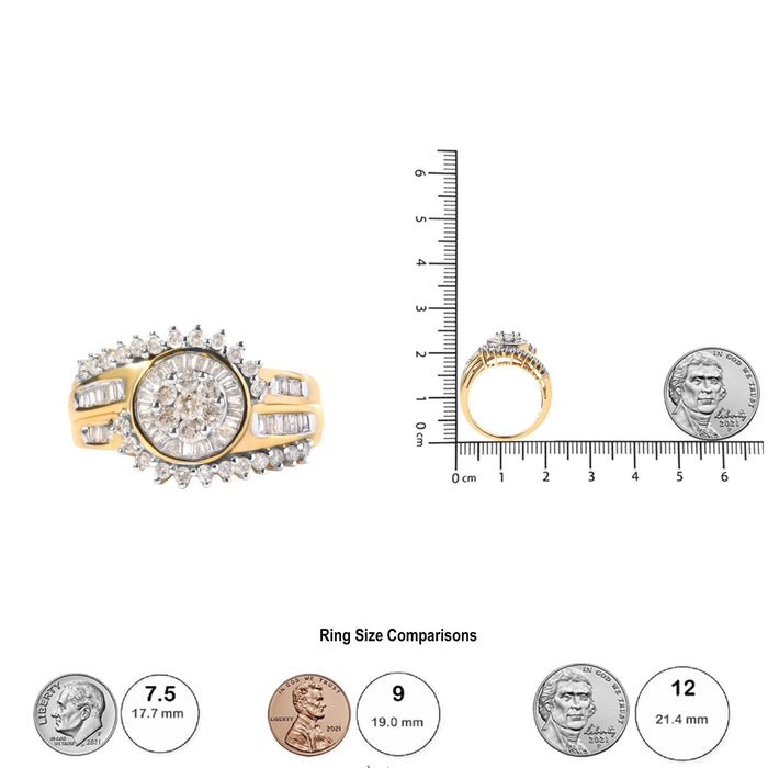 Anillo de banda en remolino de racimo con diamantes redondos y baguette de 1 ct. p.t. en oro amarillo de 10K, foto 6