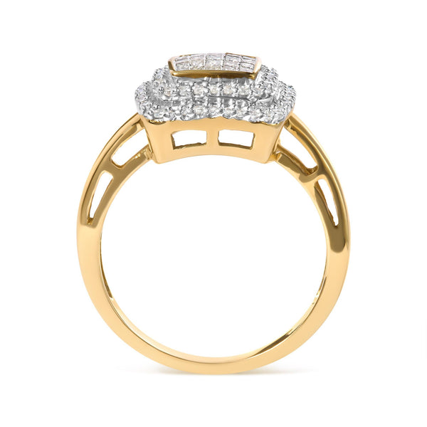 1/2 Ct. T.W. Round and Princess Diamond Composite Head and Halo Ring in 10K Yellow Gold, photo 2