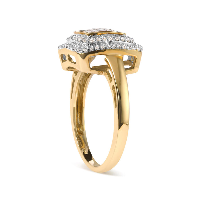 Anillo de cabeza en racimo y halo con diamantes redondos y de talla princesa de 1/2 ct. p.t. en oro amarillo de 10K, foto 4
