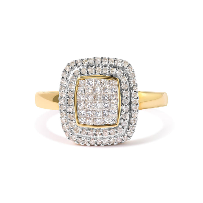 Anillo de cabeza en racimo y halo con diamantes redondos y de talla princesa de 1/2 ct. p.t. en oro amarillo de 10K, foto 5