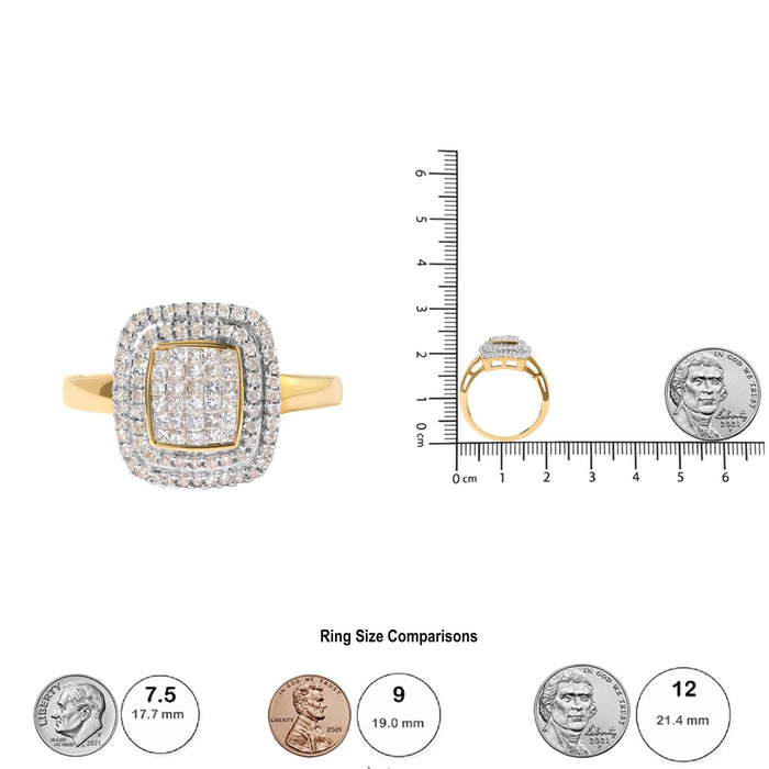 Anillo de cabeza en racimo y halo con diamantes redondos y de talla princesa de 1/2 ct. p.t. en oro amarillo de 10K, foto 6
