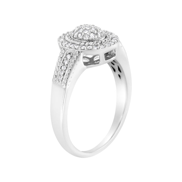 Anillo de cóctel de halo trenzado pavé con diamantes redondos de 1/3 ct. p.t. en plata de ley, foto 2