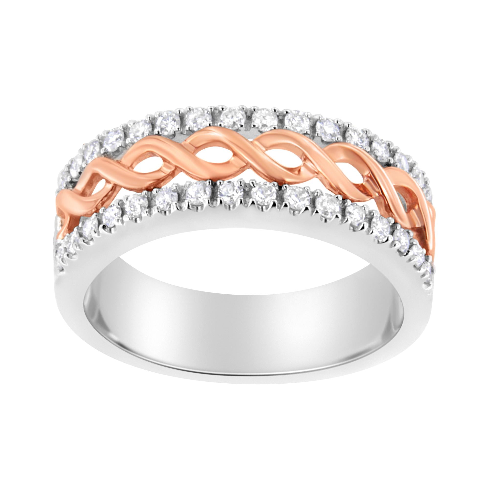 Anillo de banda de brazo dividido y cinta de infinito con diamantes de 1/3 ct. p.t. en oro blanco y rosa de 10K, foto 1