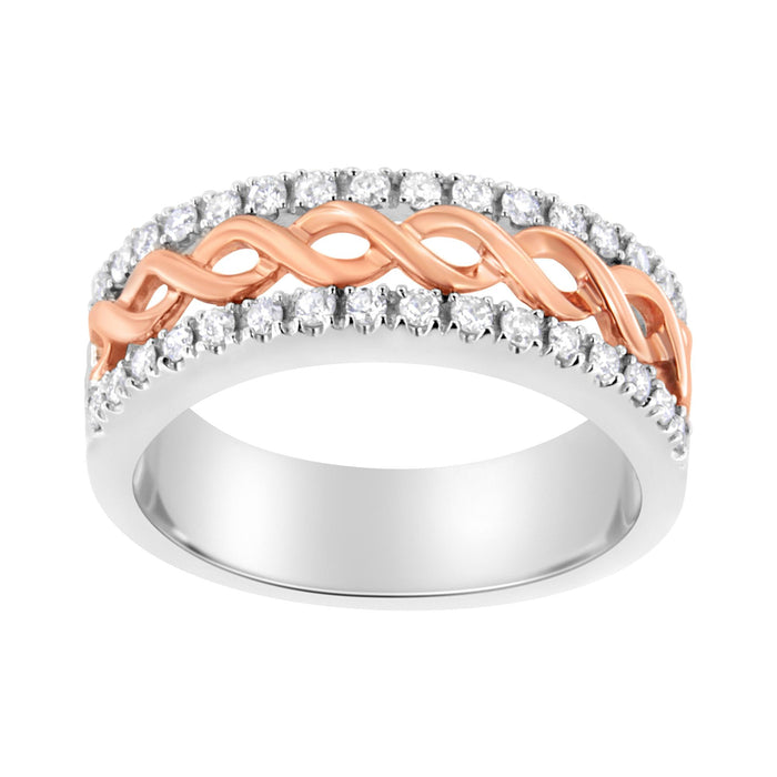 Anillo de banda de brazo dividido y cinta de infinito con diamantes de 1/3 ct. p.t. en oro blanco y rosa de 10K, foto 1
