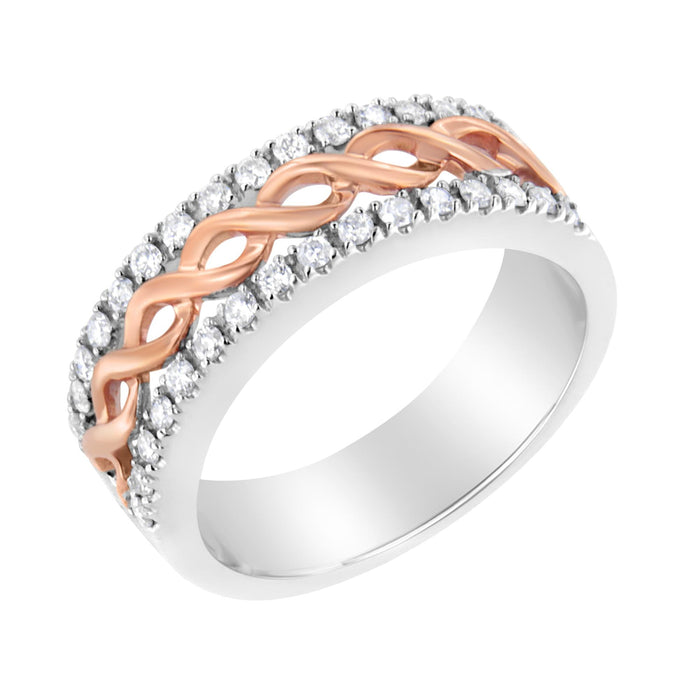 Anillo de banda de brazo dividido y cinta de infinito con diamantes de 1/3 ct. p.t. en oro blanco y rosa de 10K, foto 4