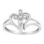 Anillo de promesa de cruz y corazón calado con detalle de diamante en oro blanco de 10K, foto 2