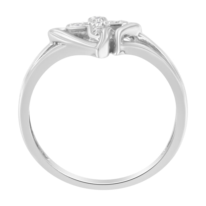 Anillo de promesa de cruz y corazón calado con detalle de diamante en oro blanco de 10K, foto 5