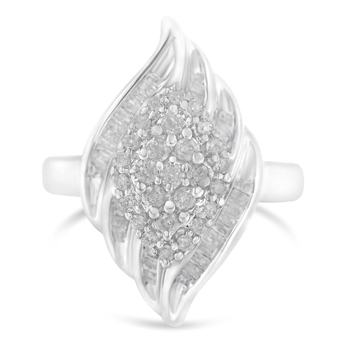 3/4 Ct. T.W. Round and Baguette-Cut Diamond Stair-Stepped Cluster Waterfall Cocktail Ring in Sterling Silver, photo 1