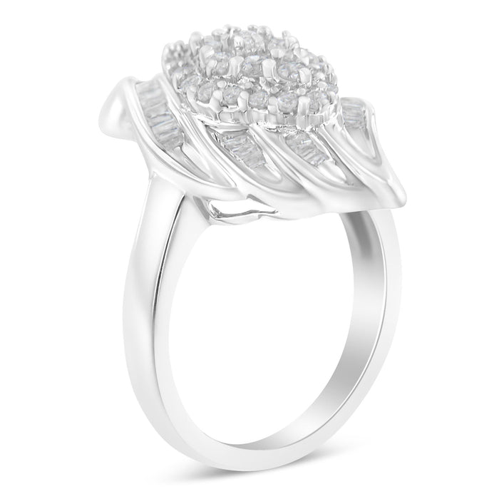 3/4 Ct. T.W. Round and Baguette-Cut Diamond Stair-Stepped Cluster Waterfall Cocktail Ring in Sterling Silver, photo 4