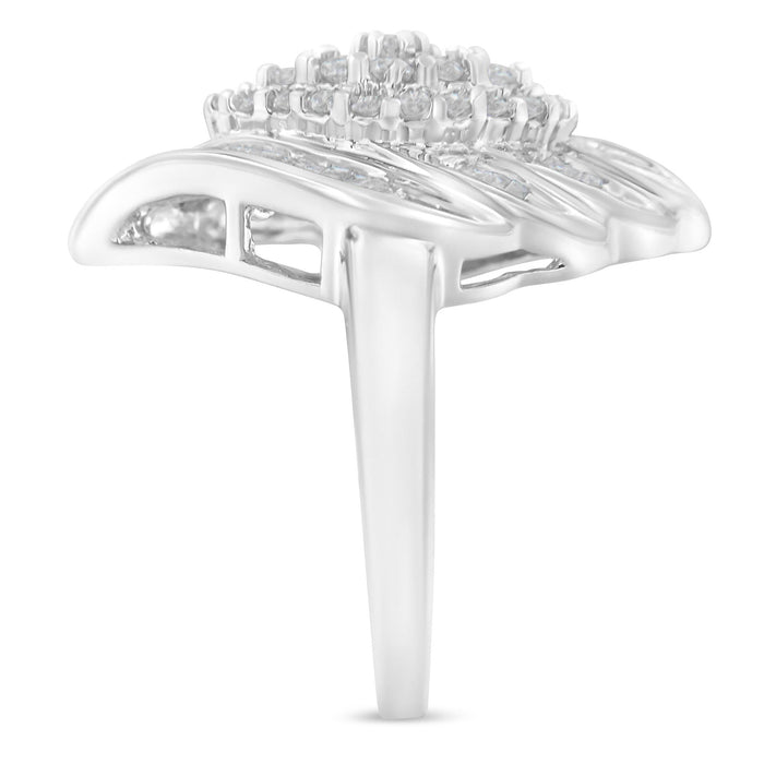 3/4 Ct. T.W. Round and Baguette-Cut Diamond Stair-Stepped Cluster Waterfall Cocktail Ring in Sterling Silver, photo 5