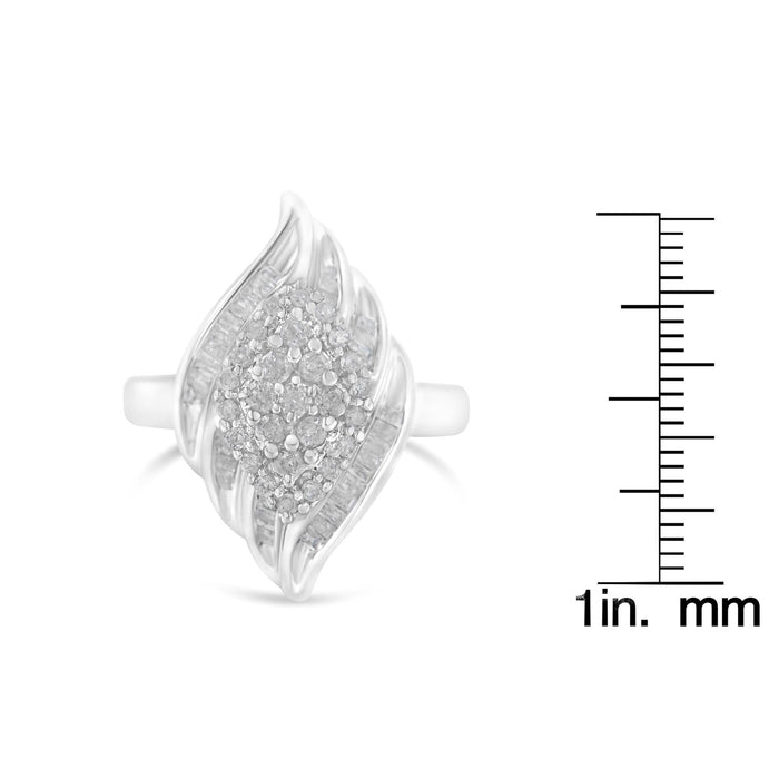 3/4 Ct. T.W. Round and Baguette-Cut Diamond Stair-Stepped Cluster Waterfall Cocktail Ring in Sterling Silver, photo 6