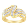 Anillo bypass de doble aro de canal con diamantes redondos y baguette de 3/4 ct. p.t. en oro amarillo de 10K, foto 2