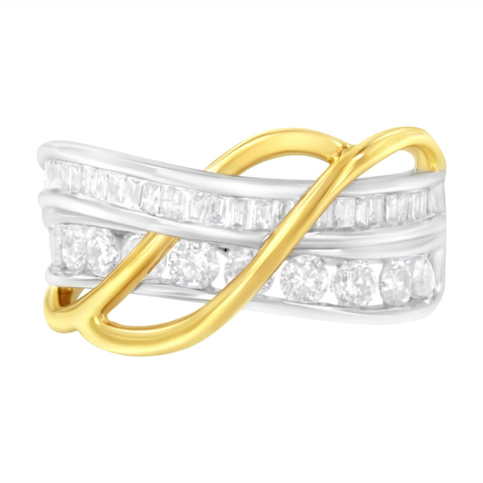 Anillo de banda bypass de canal con diamantes de 1 1/10 ct. p.t. en oro blanco y amarillo de 10K, foto 1