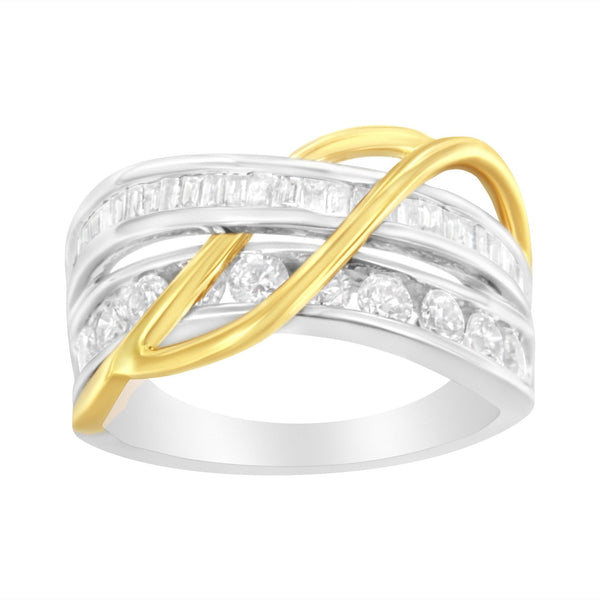 Anillo de banda bypass de canal con diamantes de 1 1/10 ct. p.t. en oro blanco y amarillo de 10K, foto 2