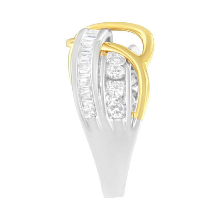 Anillo de banda bypass de canal con diamantes de 1 1/10 ct. p.t. en oro blanco y amarillo de 10K, foto 6