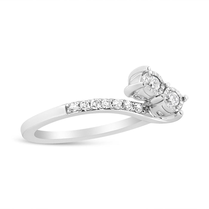 Anillo de dos piedras Miracle-Set con diamantes redondos de 1/4 ct. p.t. en oro blanco de 10K, foto 4