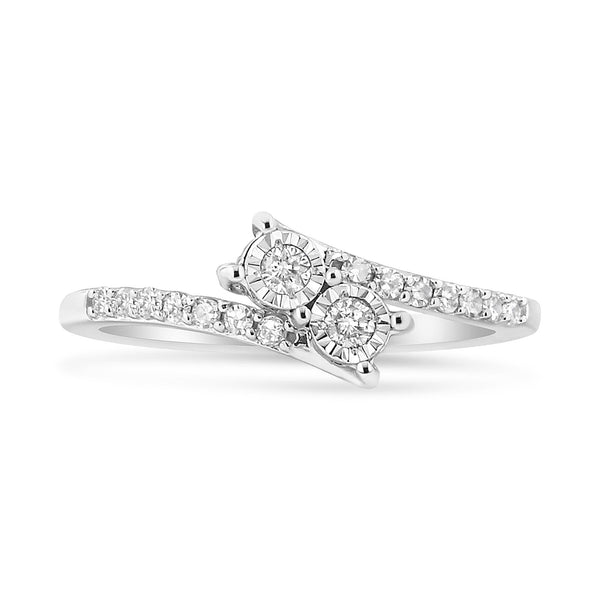 1/4 Ct. T.W. Miracle-Set Round-Cut Diamond Two-Stone Ring in 10K White Gold, photo 2