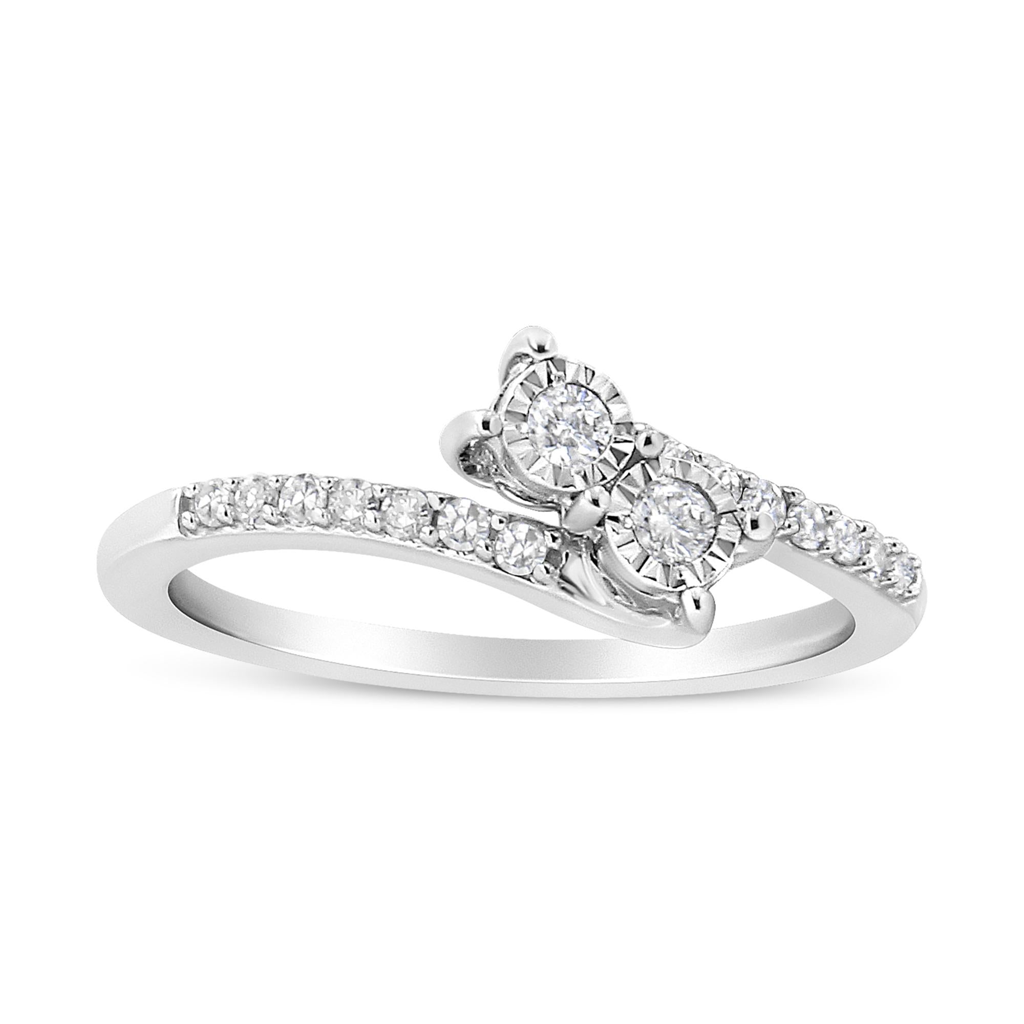 Anillo de dos piedras Miracle-Set con diamantes redondos de 1/4 ct. p.t. en oro blanco de 10K, foto 1