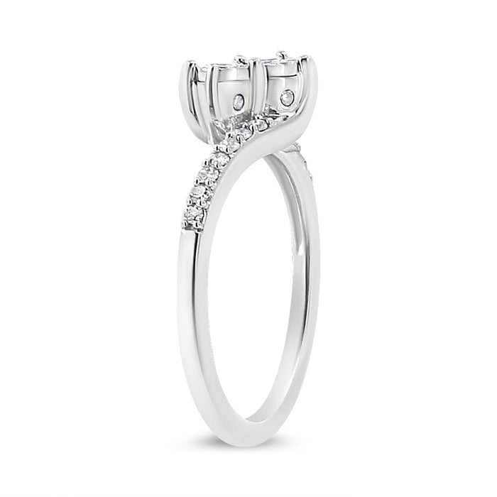 Anillo de dos piedras Miracle-Set con diamantes redondos de 1/4 ct. p.t. en oro blanco de 10K, foto 5