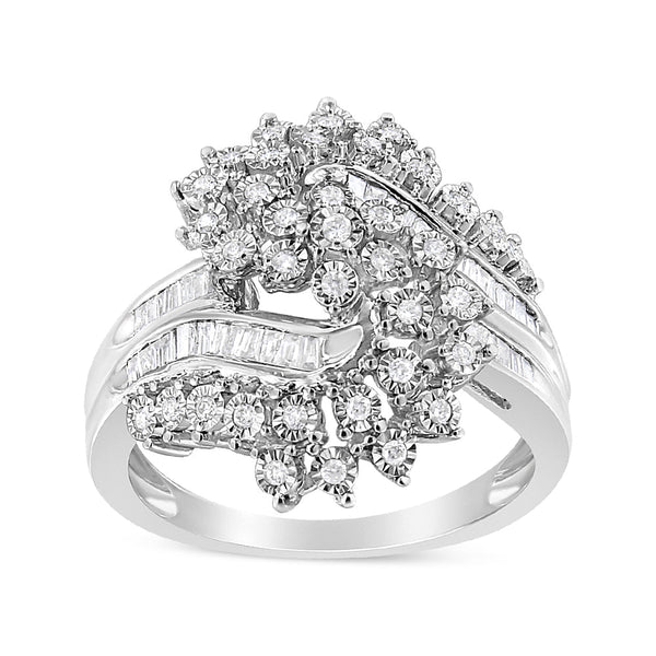 1/2 Ct. T.W. Round and Baguette-Cut Diamond S Shaped Bypass Cocktail Ring in 10K White Gold, photo 2