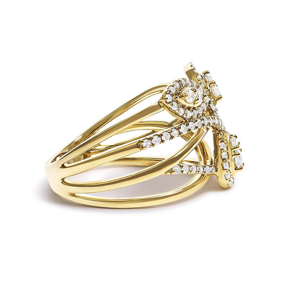 1/2 Ct. T.W. Diamond Crossover 3 Leaf Floral Cocktail Ring Band in 10K Yellow Gold, photo 2