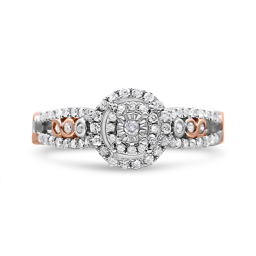 1/2 Ct. T.W. Round Diamond Double Frame Crossover Split Shank Engagement Ring in 14K Rose Gold-Plated Sterling Silver, photo 1