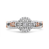 Anillo de compromiso cruzado de doble marco con diamantes de 1/2 ct. p.t. en plata de ley bañada en oro rosa de 14K