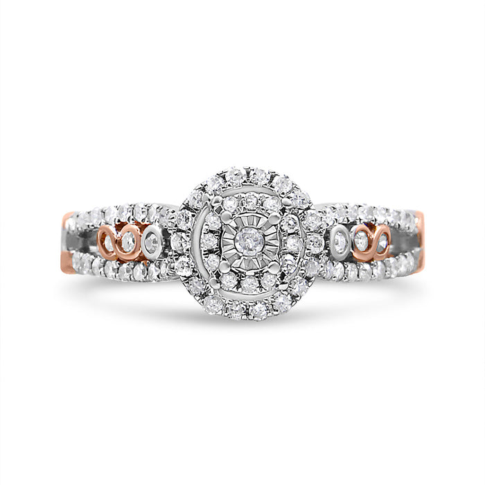 1/2 Ct. T.W. Round Diamond Double Frame Crossover Split Shank Engagement Ring in 14K Rose Gold-Plated Sterling Silver, photo 1