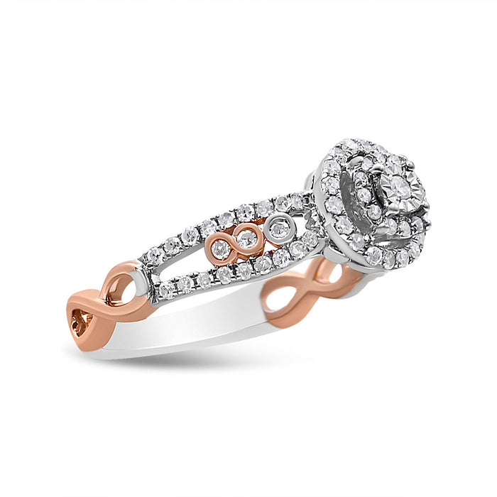 1/2 Ct. T.W. Round Diamond Double Frame Crossover Split Shank Engagement Ring in 14K Rose Gold-Plated Sterling Silver, photo 2