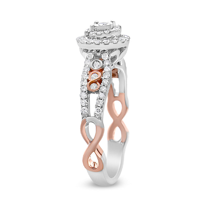1/2 Ct. T.W. Round Diamond Double Frame Crossover Split Shank Engagement Ring in 14K Rose Gold-Plated Sterling Silver, photo 4