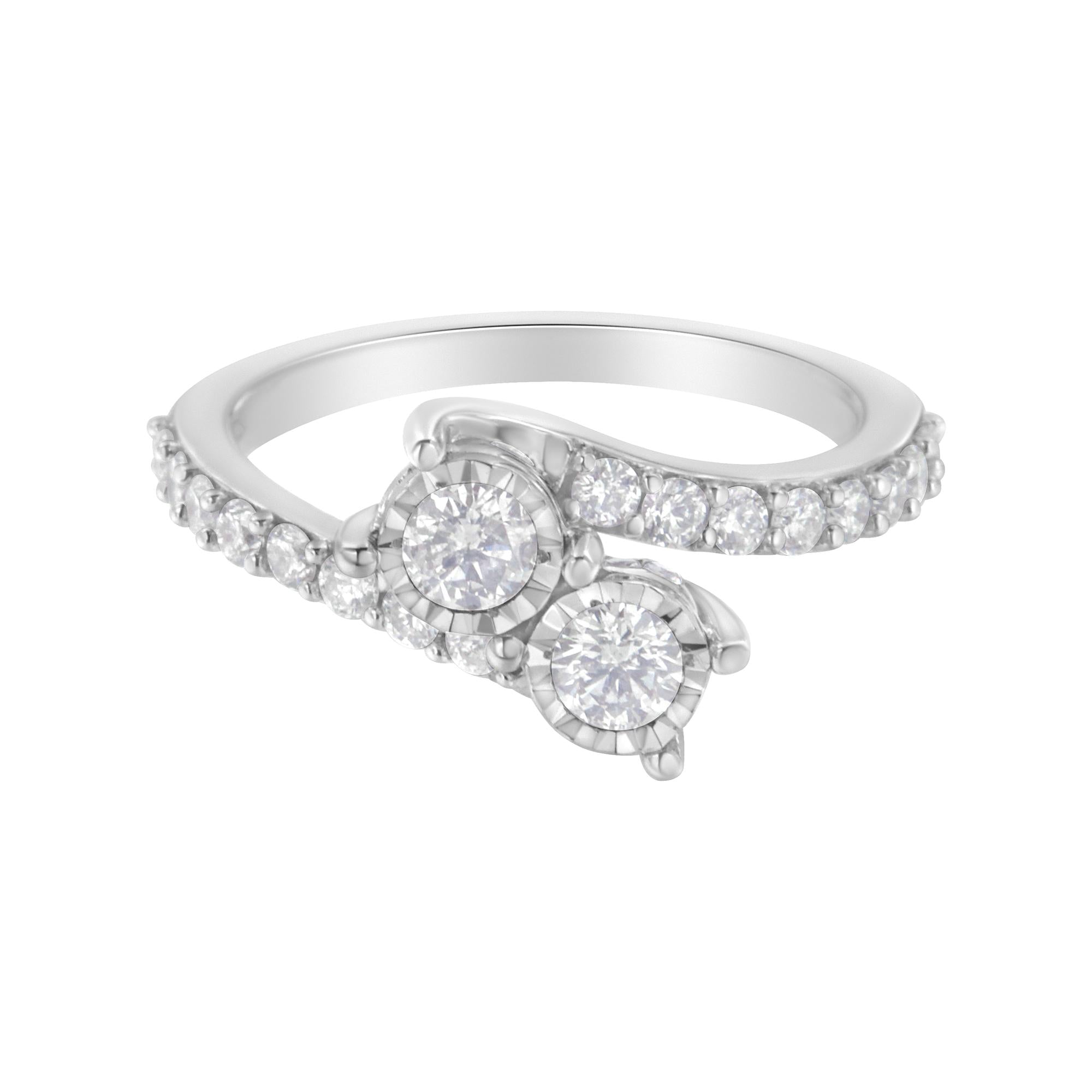 Anillo bypass de dos piedras Miracle-Set con diamantes de 1 ct. p.t. en oro blanco de 10K, foto 1