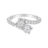 Anillo bypass de dos piedras Miracle-Set con diamantes de 1 ct. p.t. en oro blanco de 10K