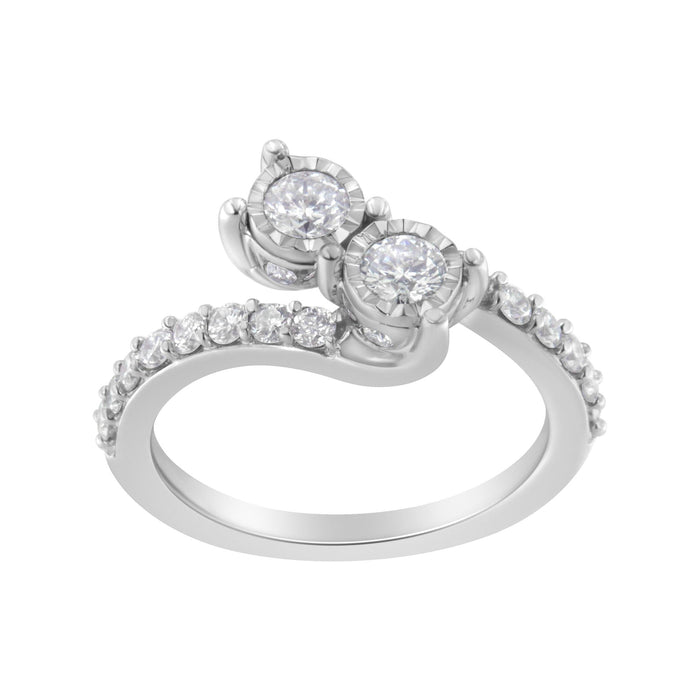 Anillo bypass de dos piedras Miracle-Set con diamantes de 1 ct. p.t. en oro blanco de 10K, foto 2