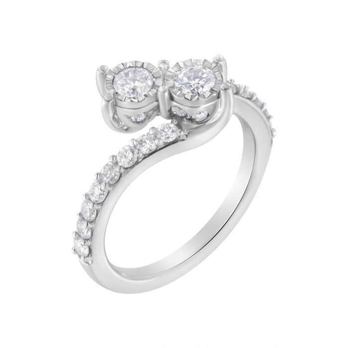 Anillo bypass de dos piedras Miracle-Set con diamantes de 1 ct. p.t. en oro blanco de 10K, foto 4