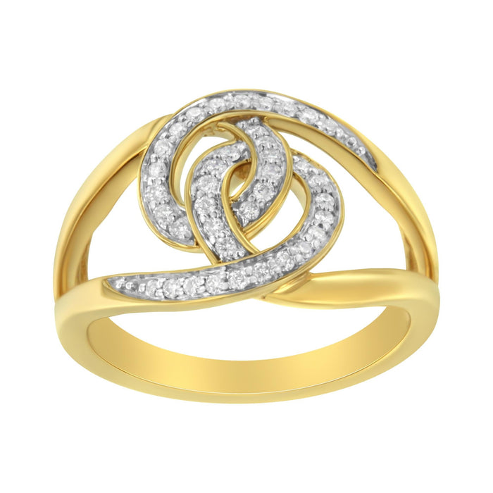 Anillo bypass de lazos entrelazados con diamantes de 1/4 ct. p.t. en plata de ley bañada en oro amarillo de 14K, foto 2