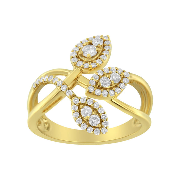 1/2 Ct. T.W. Round-Cut Diamond Layered Crossover Triple Leaf Bypass Ring in 10K Yellow Gold, photo 2