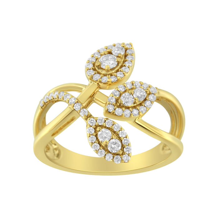 Anillo bypass cruzado en capas de triple hoja con diamantes redondos de 1/2 ct. p.t. en oro amarillo de 10K, foto 2