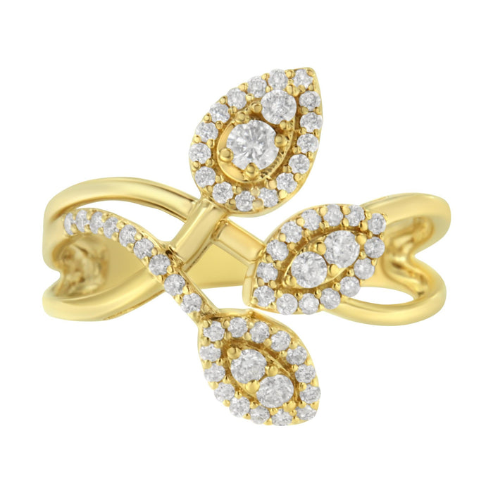 Anillo bypass cruzado en capas de triple hoja con diamantes redondos de 1/2 ct. p.t. en oro amarillo de 10K, foto 4