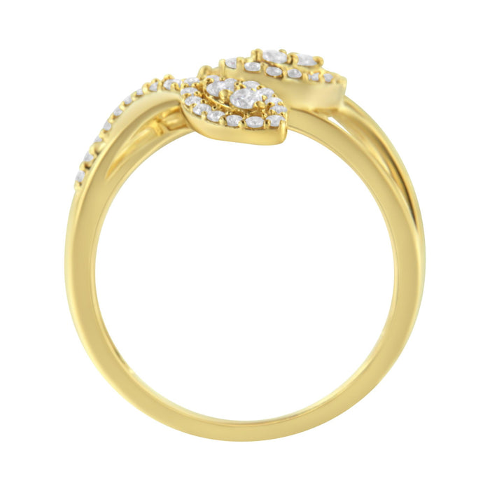 Anillo bypass cruzado en capas de triple hoja con diamantes redondos de 1/2 ct. p.t. en oro amarillo de 10K, foto 5