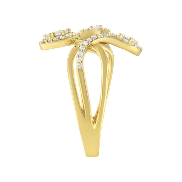 Anillo bypass cruzado en capas de triple hoja con diamantes redondos de 1/2 ct. p.t. en oro amarillo de 10K, foto 6