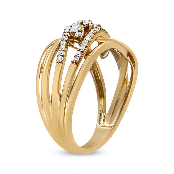 Anillo de cóctel de varias hileras con aro dividido y diamantes redondos de 1/2 ct. p.t. en oro amarillo de 10K, foto 4