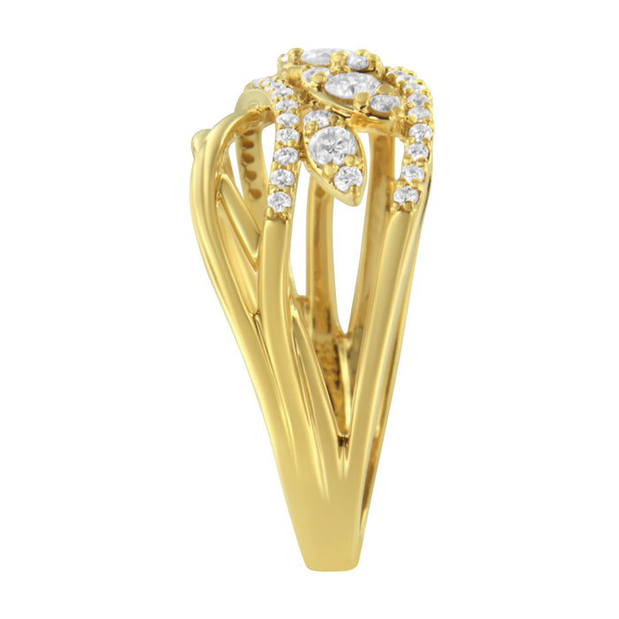 Anillo de cóctel de varias hileras con aro dividido y diamantes redondos de 1/2 ct. p.t. en oro amarillo de 10K, foto 6