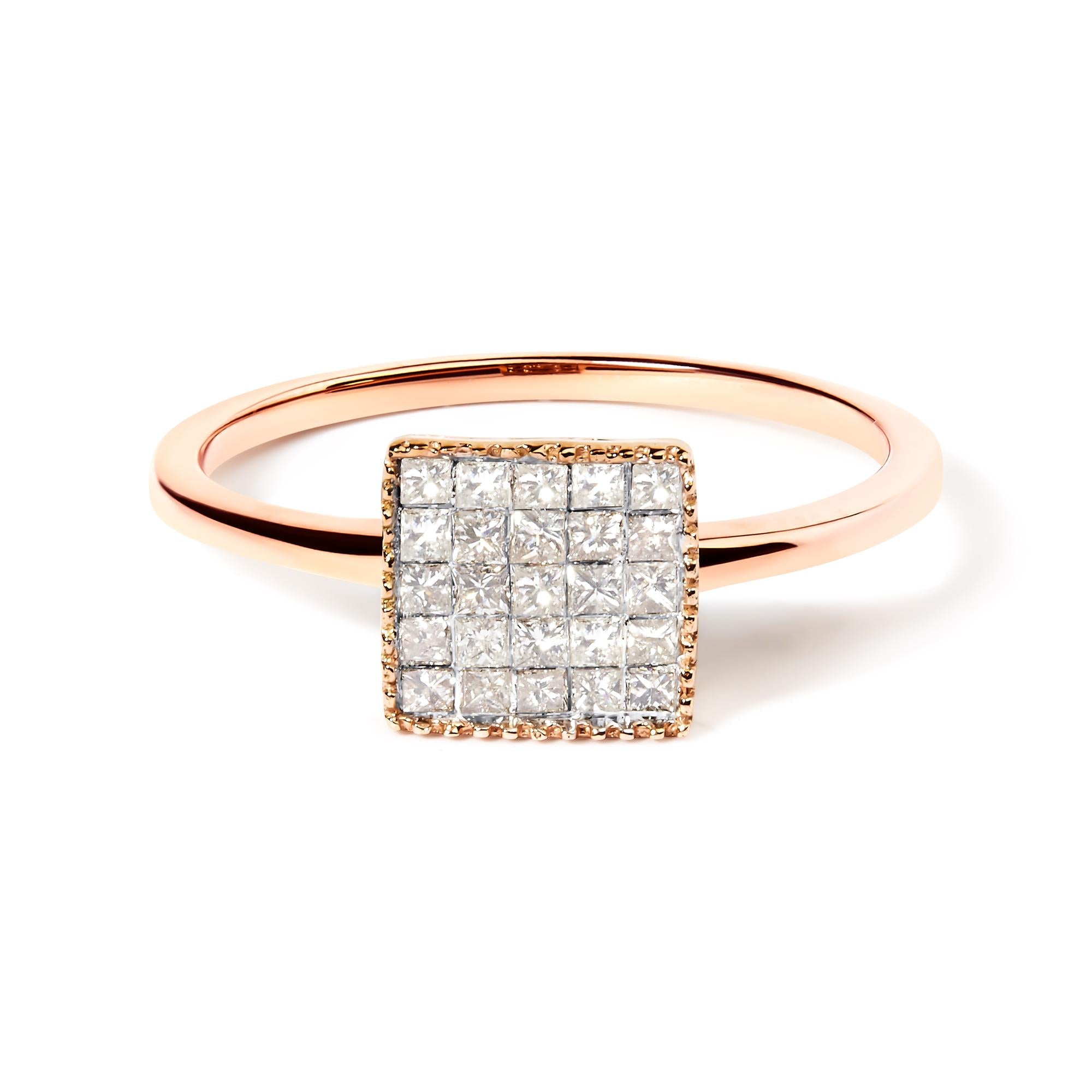 1/3 Ct. T.W. Invisible-Set Princess-Cut Diamond Composite Square Shape Ring for Women in 10K Rose Gold, photo 1