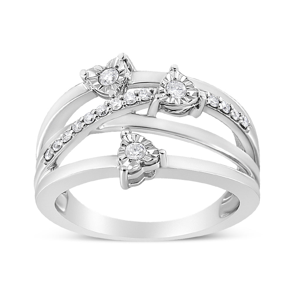 1/5 Ct. T.W. Miracle-Set Diamond Heart Crossover Bypass Ring in Sterling Silver, photo 1