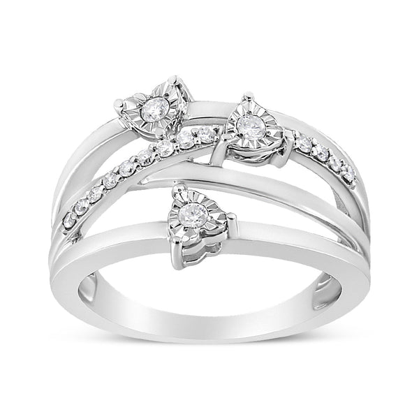 Anillo cruzado bypass de corazón Miracle-Set con diamantes de 1/5 ct. p.t. en plata de ley, foto 1