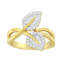 Anillo de cóctel de hoja con diamantes redondos y baguette de 3/8 ct. p.t. en oro amarillo de 10K, foto 2