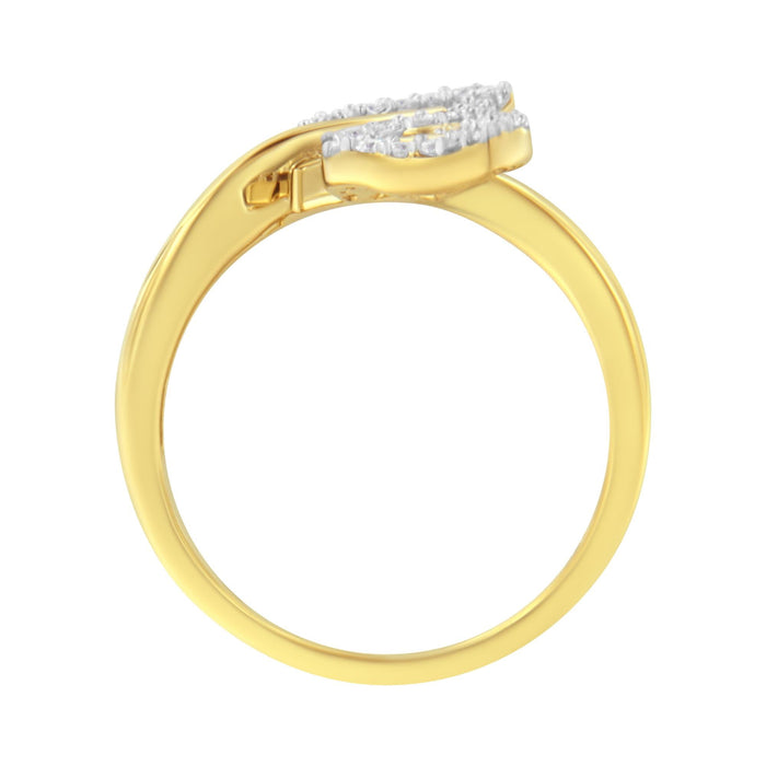 Anillo de cóctel de hoja con diamantes redondos y baguette de 3/8 ct. p.t. en oro amarillo de 10K, foto 5