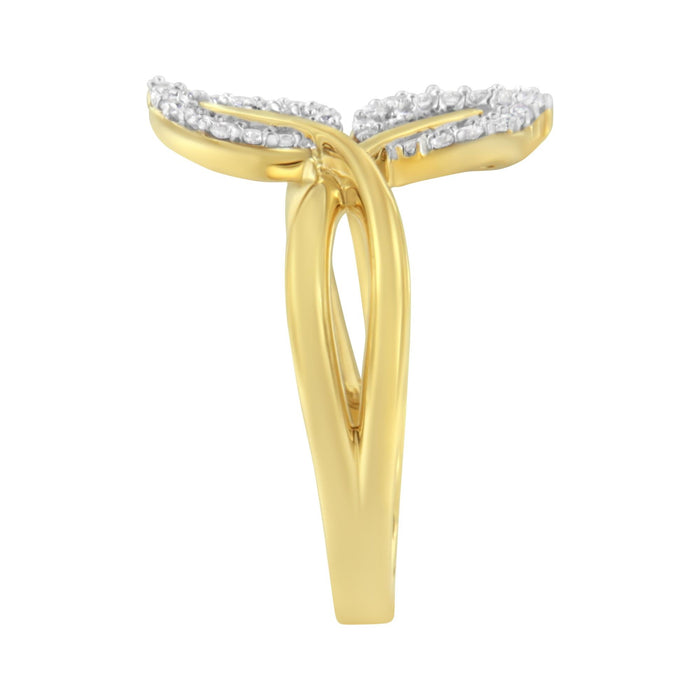 Anillo de cóctel de hoja con diamantes redondos y baguette de 3/8 ct. p.t. en oro amarillo de 10K, foto 6