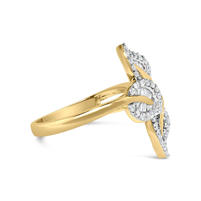 Anillo bypass de triple hoja con diamantes de 1/2 ct. p.t. en plata de ley bañada en oro amarillo de 18K, foto 2