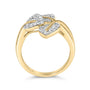 Anillo cruzado de triple hoja con diamantes baguette y redondos de 1/2 ct. p.t. en oro amarillo y blanco de 10K, foto 6